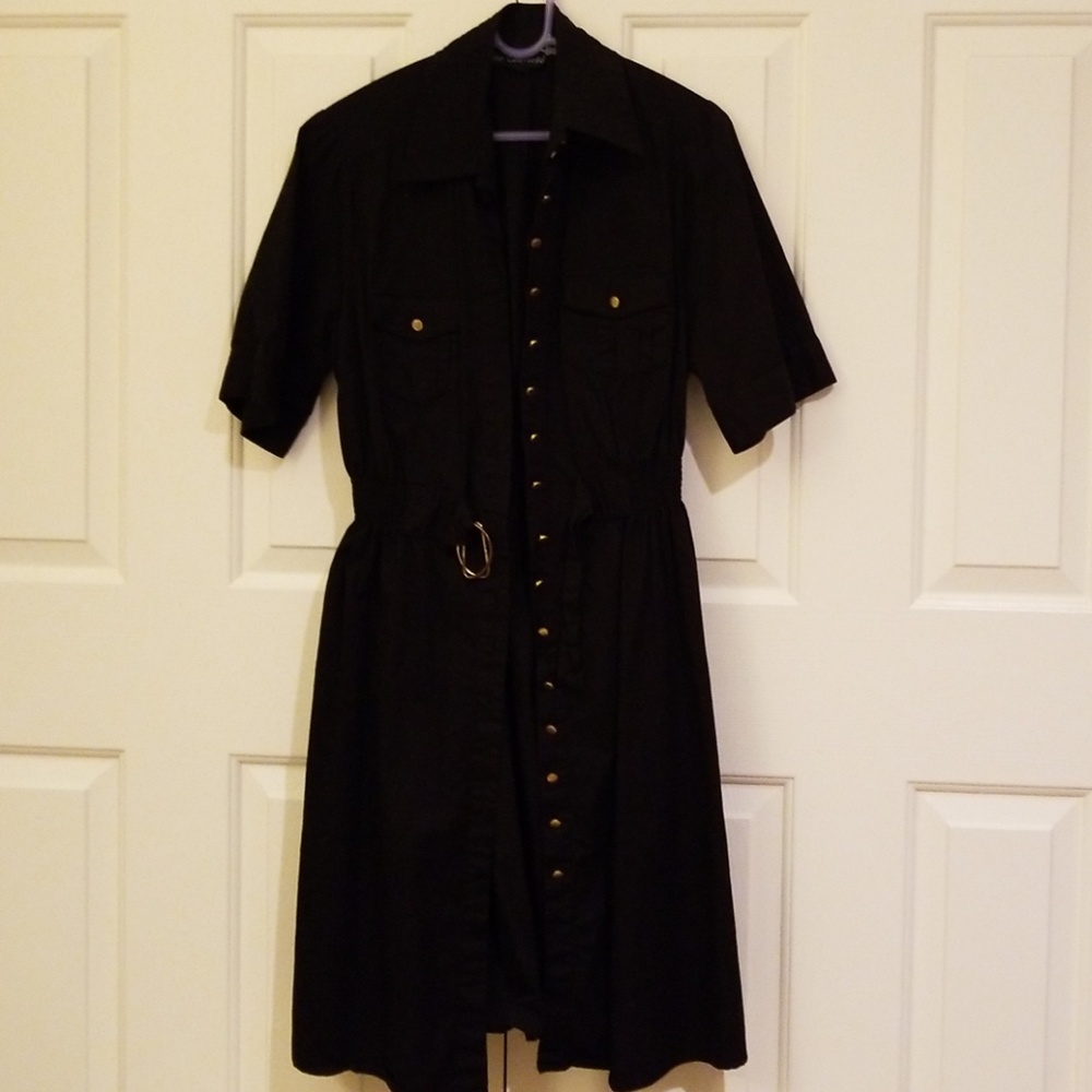 Black button up belted dress